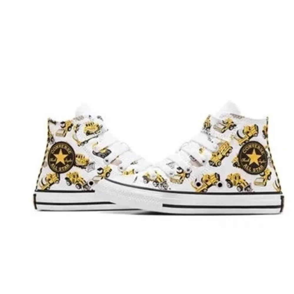 Converse CTAS‎ High Tops Yellow Construction Trucks Designs Kids NEW Size 2